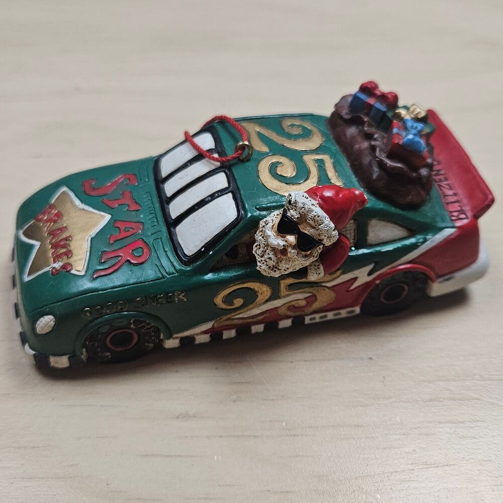 RARE VTG 90s Midwest of Cannon Falls Santa in a Race Car #25  Christmas Ornament